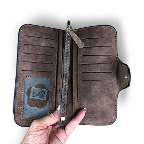 Cotton Road Wallet: Large BROWN PU Leather Wallet with WINDMILL