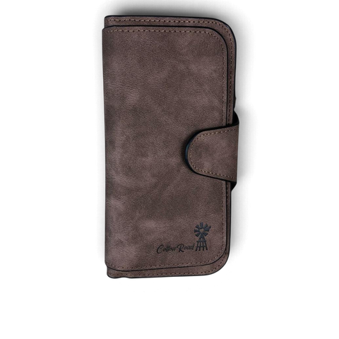Cotton Road Wallet: Large BROWN PU Leather Wallet with WINDMILL