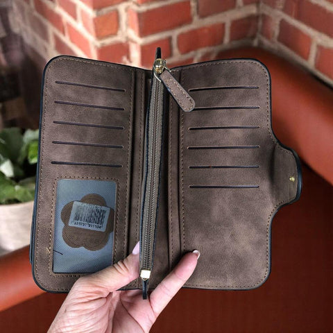 Cotton Road Wallet: Large BROWN PU Leather Wallet with WINDMILL