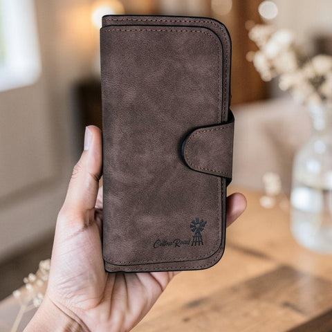 Cotton Road Wallet: Large BROWN PU Leather Wallet with WINDMILL