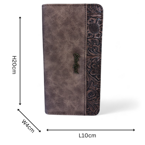 Cotton Road Wallet: Large BROWN PU Leather with EMBOSSED Pattern detailing