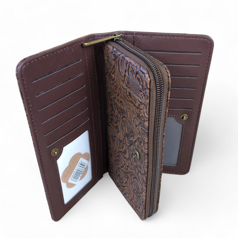 Cotton Road Wallet: Large BROWN PU Leather with EMBOSSED Pattern detailing