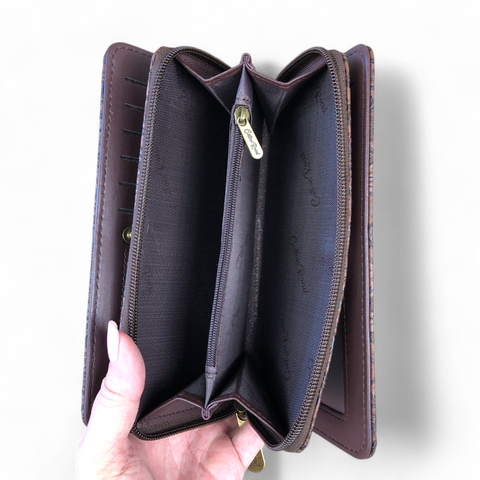 Cotton Road Wallet: Large BROWN PU Leather with EMBOSSED Pattern detailing