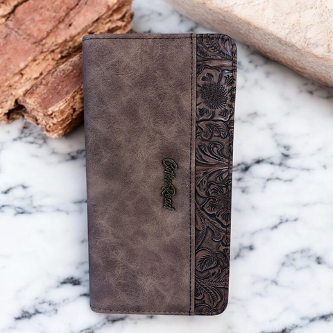 Cotton Road Wallet: Large BROWN PU Leather with EMBOSSED Pattern detailing