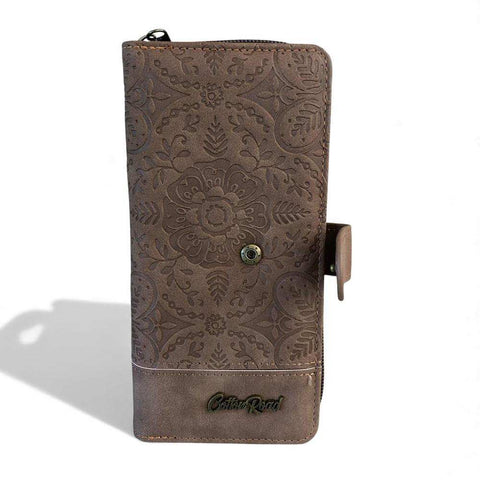 Cotton Road Wallet: Large BROWN PU Leather with EMBOSSED Print