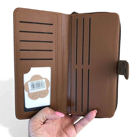 Cotton Road Wallet: Large BROWN PU Leather with EMBOSSED Print