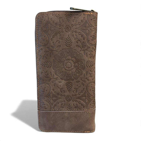 Cotton Road Wallet: Large BROWN PU Leather with EMBOSSED Print