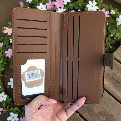 Cotton Road Wallet: Large BROWN PU Leather with EMBOSSED Print