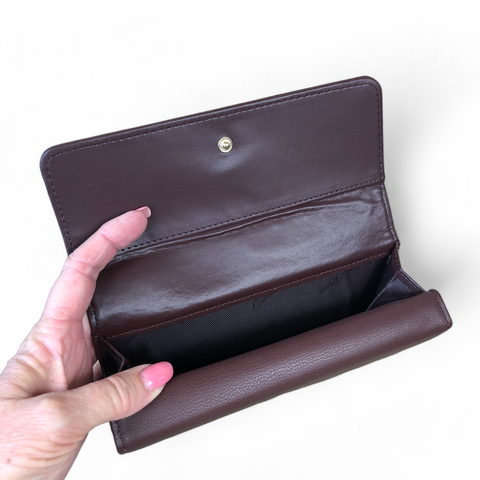 Cotton Road Wallet: Large BROWN PU Leather with EMBROIDERED PROTEAS