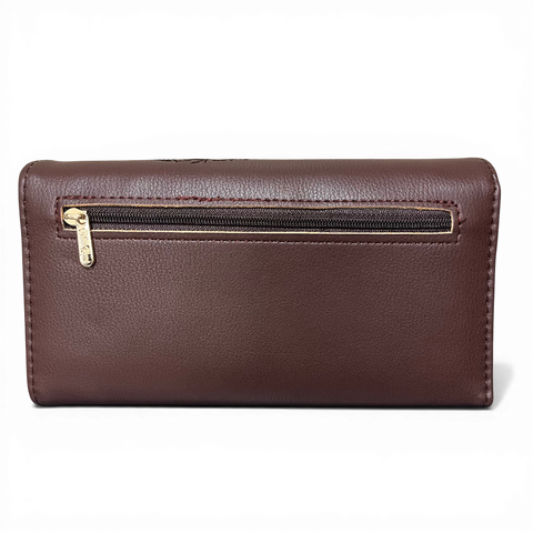 Cotton Road Wallet: Large BROWN PU Leather with EMBROIDERED PROTEAS