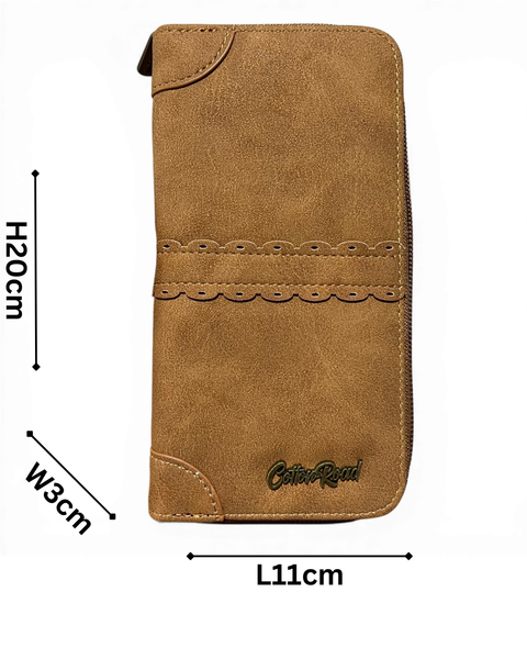 Cotton Road Wallet: Large BROWN PU Leather with TRIM