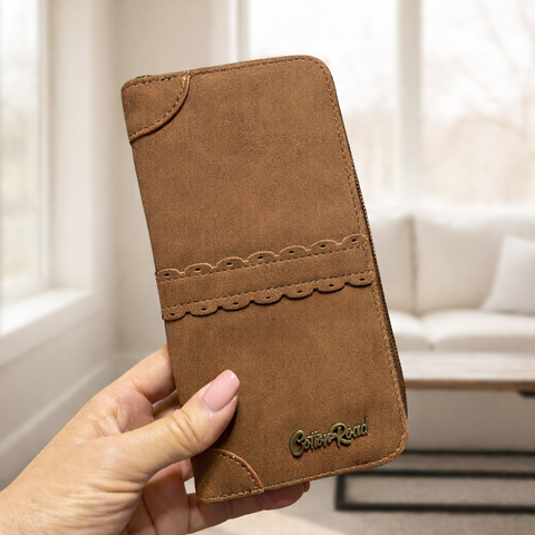 Cotton Road Wallet: Large BROWN PU Leather with TRIM