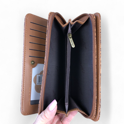 Cotton Road Wallet: Large CAMEL BROWN PU Leather Wallet with EMBOSSED Pattern detailing