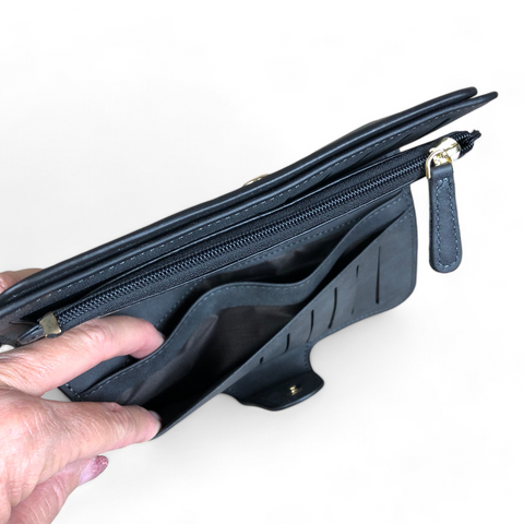 Cotton Road Wallet: Large CHARCOAL BLACK PU Leather Wallet