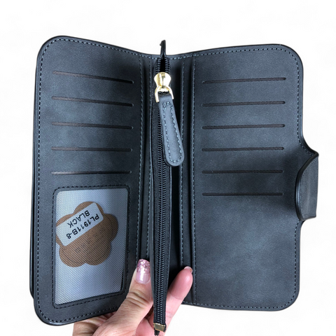 Cotton Road Wallet: Large CHARCOAL BLACK PU Leather Wallet