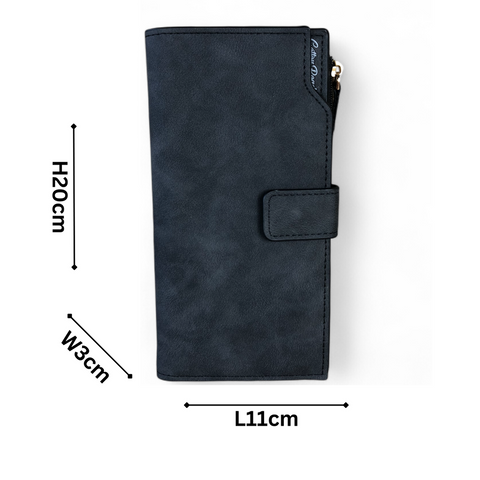 Cotton Road Wallet: Large CHARCOAL BLACK PU Leather Wallet with CLIP