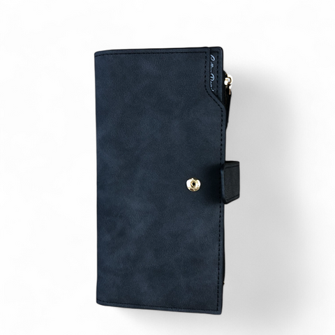 Cotton Road Wallet: Large CHARCOAL BLACK PU Leather Wallet with CLIP