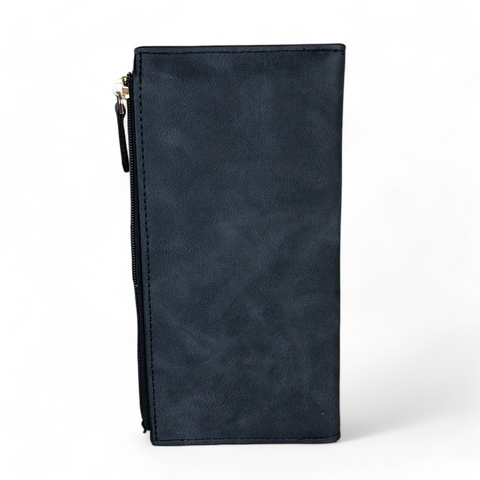 Cotton Road Wallet: Large CHARCOAL BLACK PU Leather Wallet with CLIP