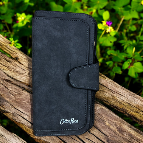 Cotton Road Wallet: Large CHARCOAL BLACK PU Leather Wallet