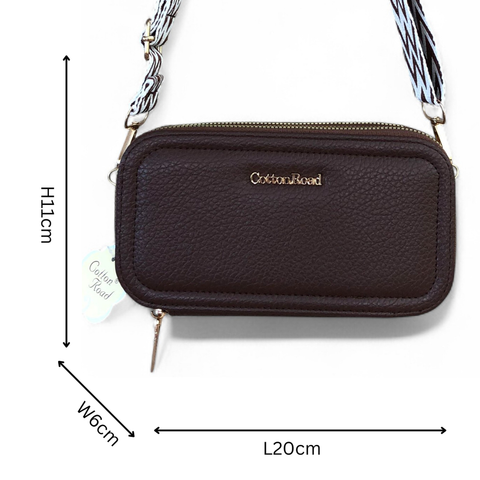 Cotton Road Wallet: Large COFFEE BROWN PU Leather Cellphone Sling Wallet