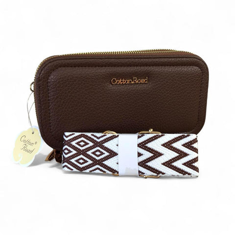 Cotton Road Wallet: Large COFFEE BROWN PU Leather Cellphone Sling Wallet