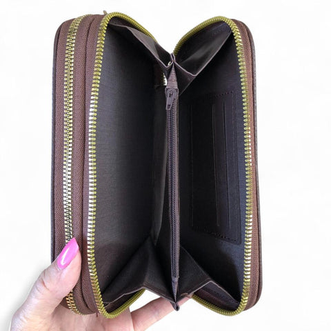 Cotton Road Wallet: Large COFFEE BROWN PU Leather Cellphone Sling Wallet