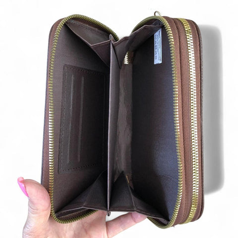 Cotton Road Wallet: Large COFFEE BROWN PU Leather Cellphone Sling Wallet