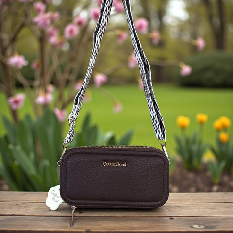 Cotton Road Wallet: Large COFFEE BROWN PU Leather Cellphone Sling Wallet