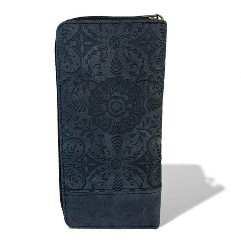 Cotton Road Wallet: Large Charcoal BLACK PU Leather with EMBOSSED Print
