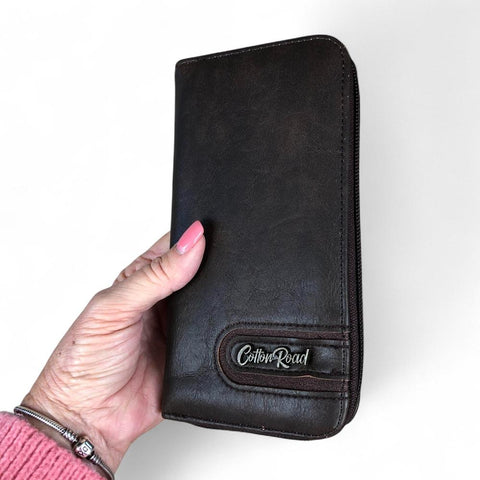 Cotton Road Wallet: Large Dark BROWN PU Leather Wallet