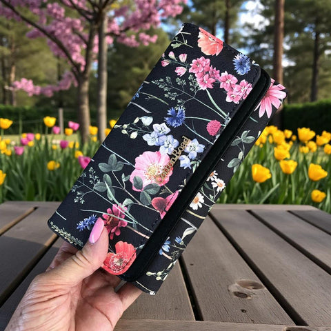 Cotton Road Wallet: Large FLORAL BLACK PU Leather Wallet