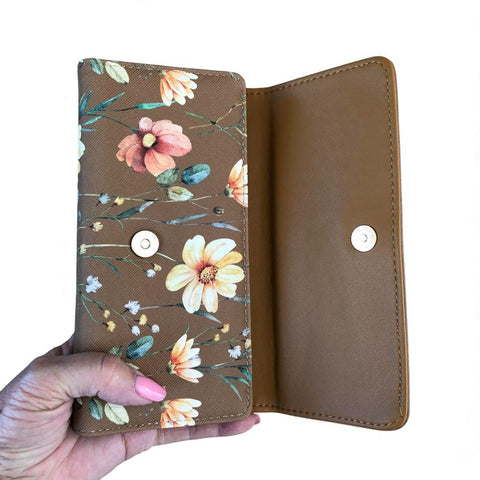 Cotton Road Wallet: Large FLORAL BROWN PU Leather Wallet