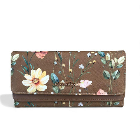 Cotton Road Wallet: Large FLORAL BROWN PU Leather Wallet