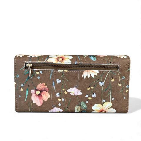 Cotton Road Wallet: Large FLORAL BROWN PU Leather Wallet