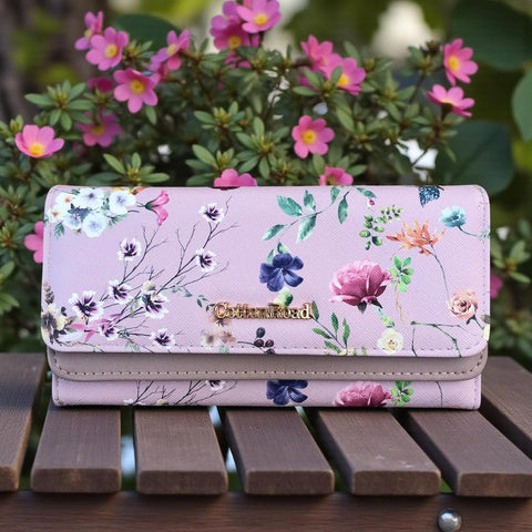 Cotton Road Wallet: Large FLORAL PINK PU Leather for stylish women