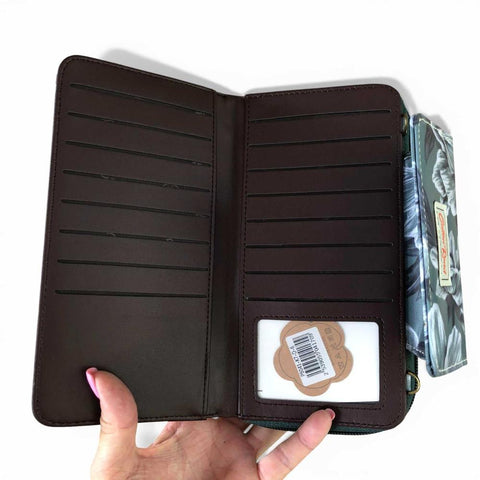 Cotton Road Wallet: Large GREEN FLORAL PVC Cellphone Sling Wallet