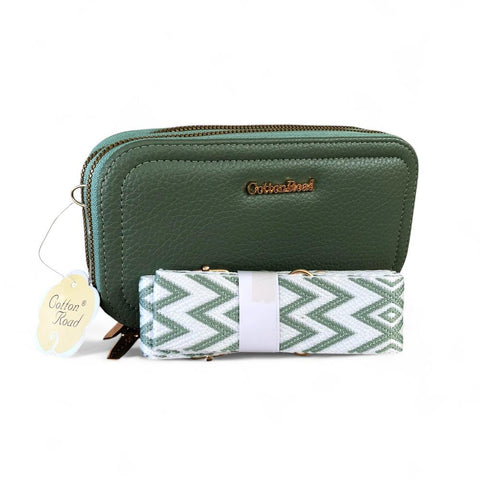 Cotton Road Wallet: Large GREEN PU Leather Cellphone Sling Wallet