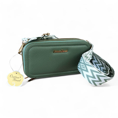 Cotton Road Wallet: Large GREEN PU Leather Cellphone Sling Wallet