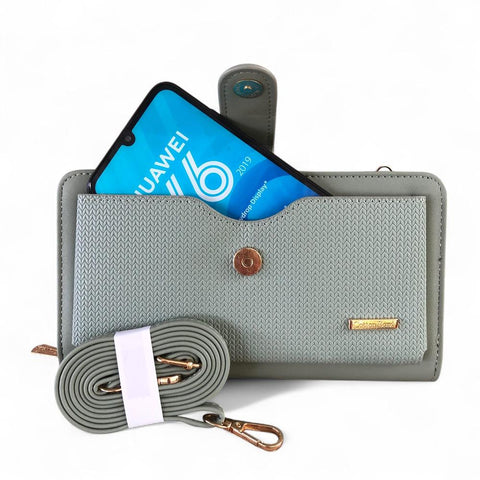 Cotton Road Wallet: Large GREEN PU Leather Cellphone Sling Wallet with PATTERNED Pocket