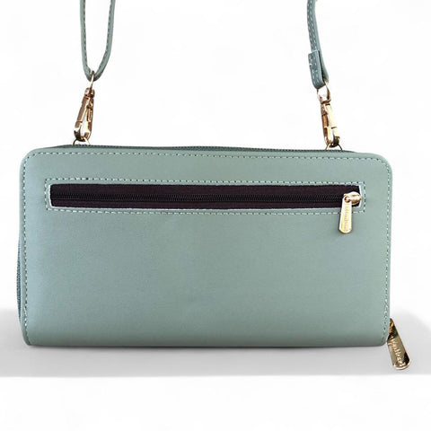 Cotton Road Wallet: Large GREEN PU Leather Cellphone Sling Wallet with PATTERNED Pocket