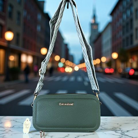 Cotton Road Wallet: Large GREEN PU Leather Cellphone Sling Wallet