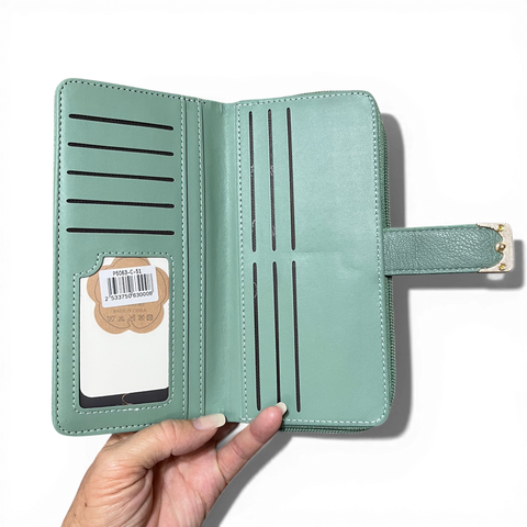 Cotton Road Wallet: Large GREEN PU Leather with Clip