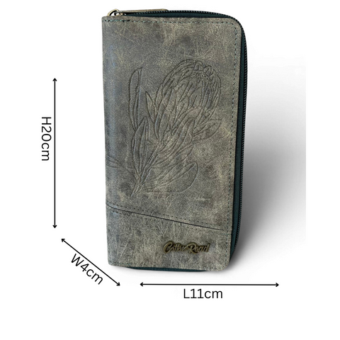 Cotton Road Wallet: Large GREEN PU Leather with PROTEA Design