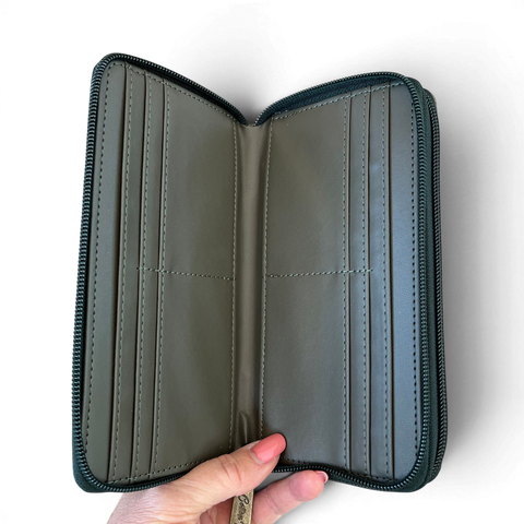 Cotton Road Wallet: Large GREEN PU Leather with PROTEA Design