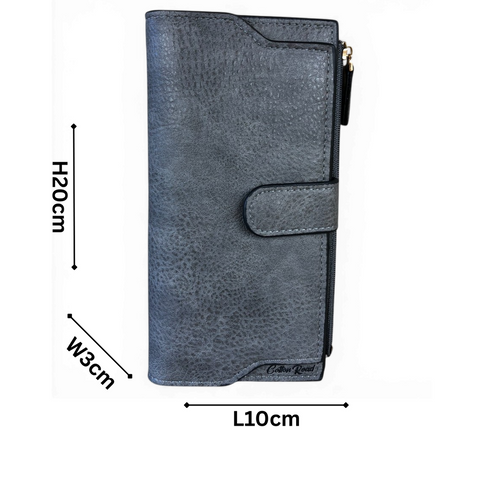 Cotton Road Wallet: Large GREY PU Leather Wallet with CLIP
