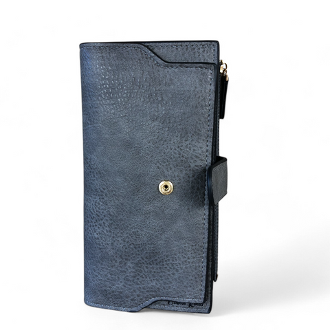 Cotton Road Wallet: Large GREY PU Leather Wallet with CLIP