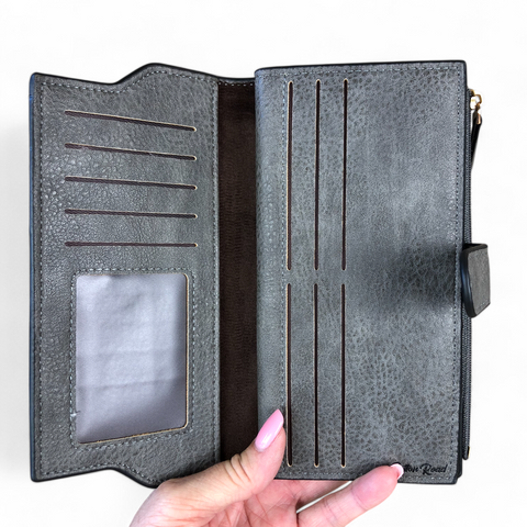 Cotton Road Wallet: Large GREY PU Leather Wallet with CLIP