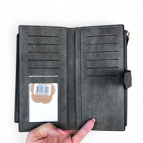 Cotton Road Wallet: Large GREY PU Leather Wallet with CLIP