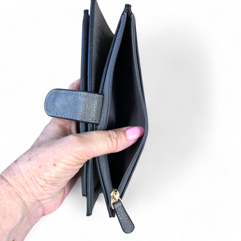 Cotton Road Wallet: Large GREY PU Leather Wallet with CLIP