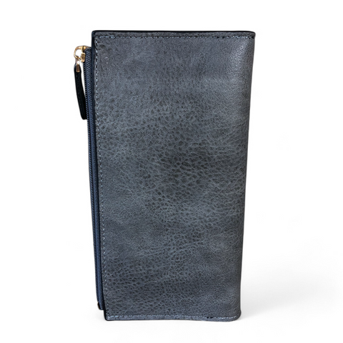 Cotton Road Wallet: Large GREY PU Leather Wallet with CLIP